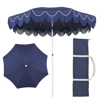 Mariner 6.5 ft. Classic Cottage Fringe Tassel Market Beach Umbrella